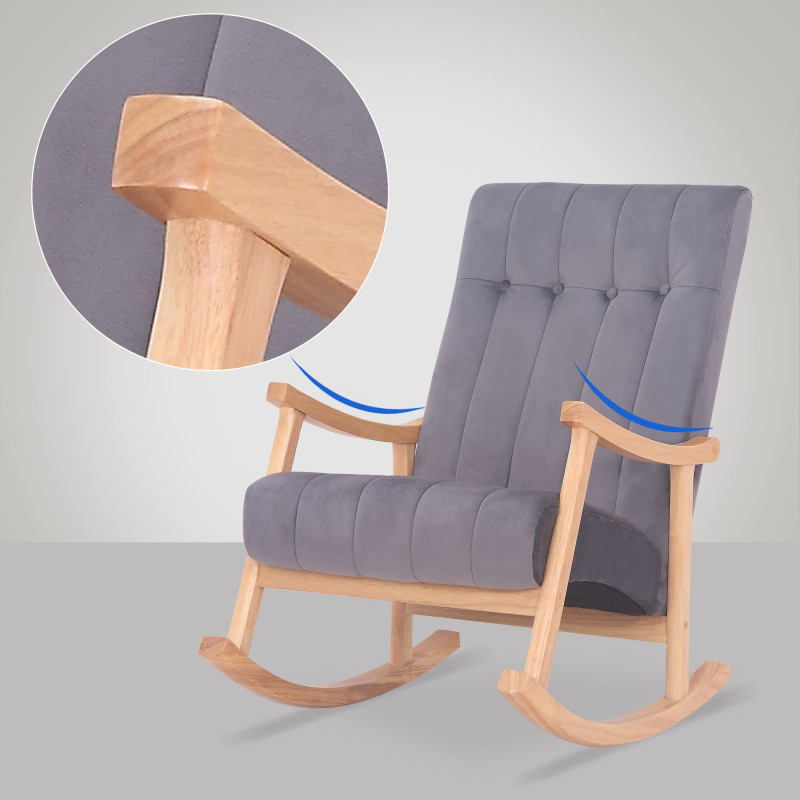 Poltrona a dondolo in velluto Saltillo naturale/grigio